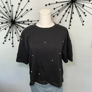 Old Navy black pearl studded tee boxy Y2K minimalist top